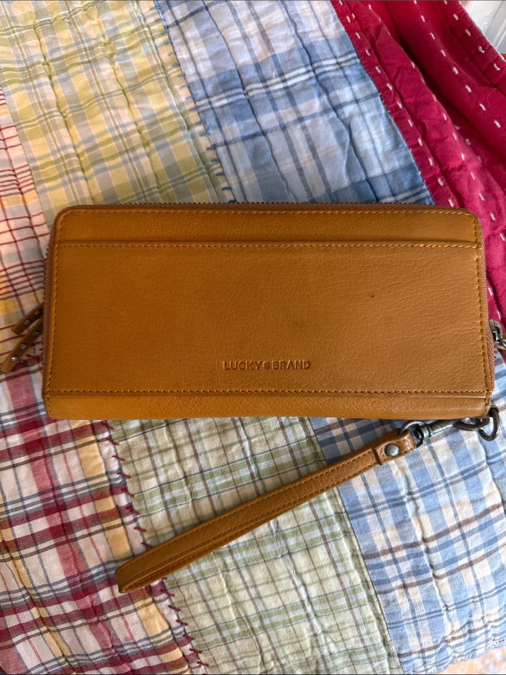 Lucky Brand Cognac Leather Zip-Around Wristlet Wallet